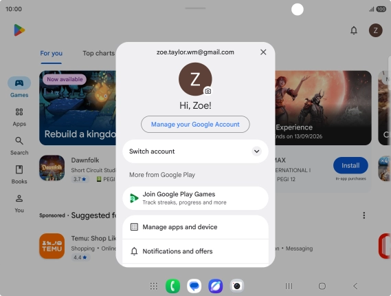 Press Manage apps and device. Press Manage apps and device.