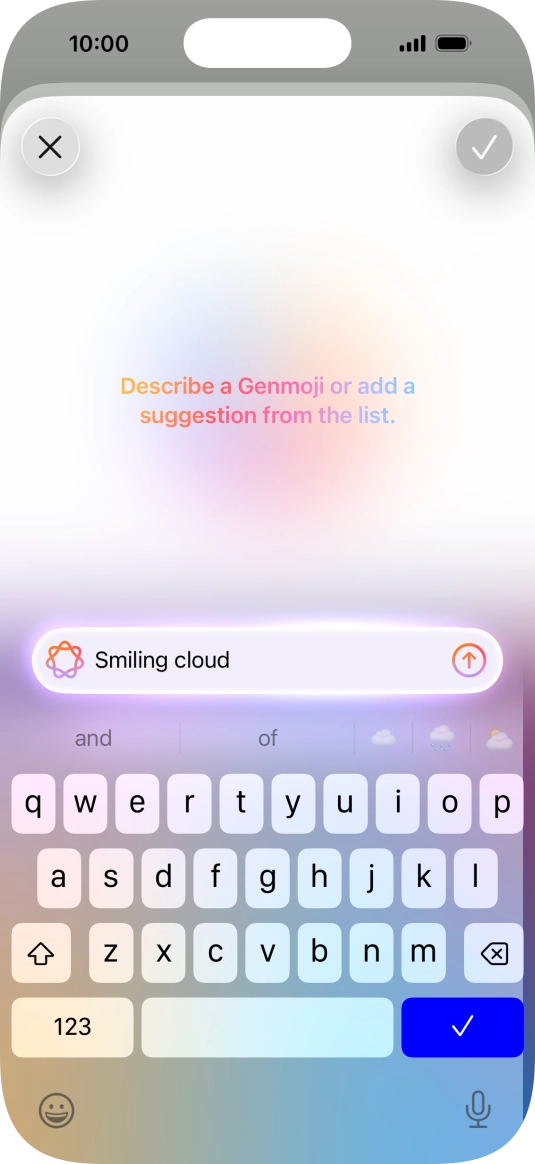 Write in your own words what you would like your Genmoji to look like, and press arrow up. Write in your own words what you would like your Genmoji to look like, and press arrow up.