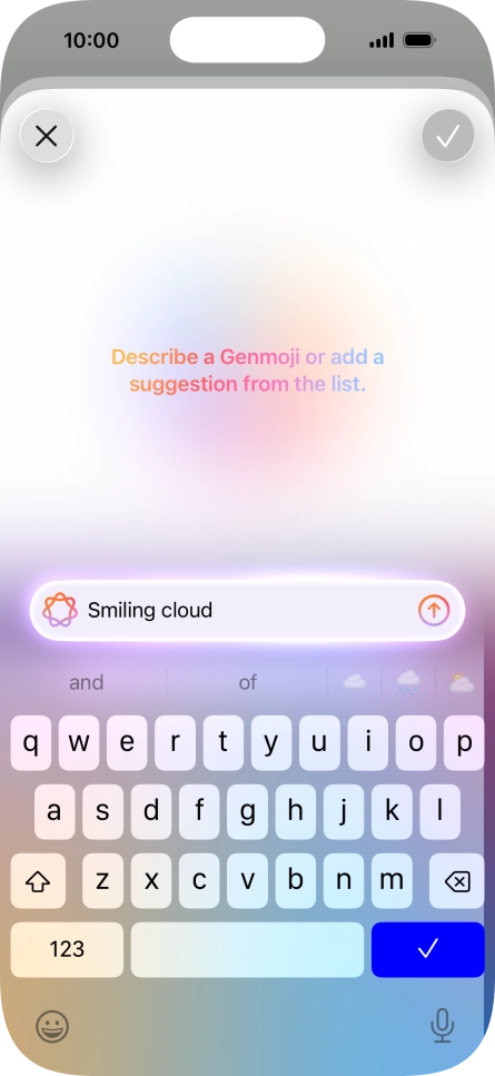 Write in your own words what you would like your Genmoji to look like, and press arrow up. Write in your own words what you would like your Genmoji to look like, and press arrow up.