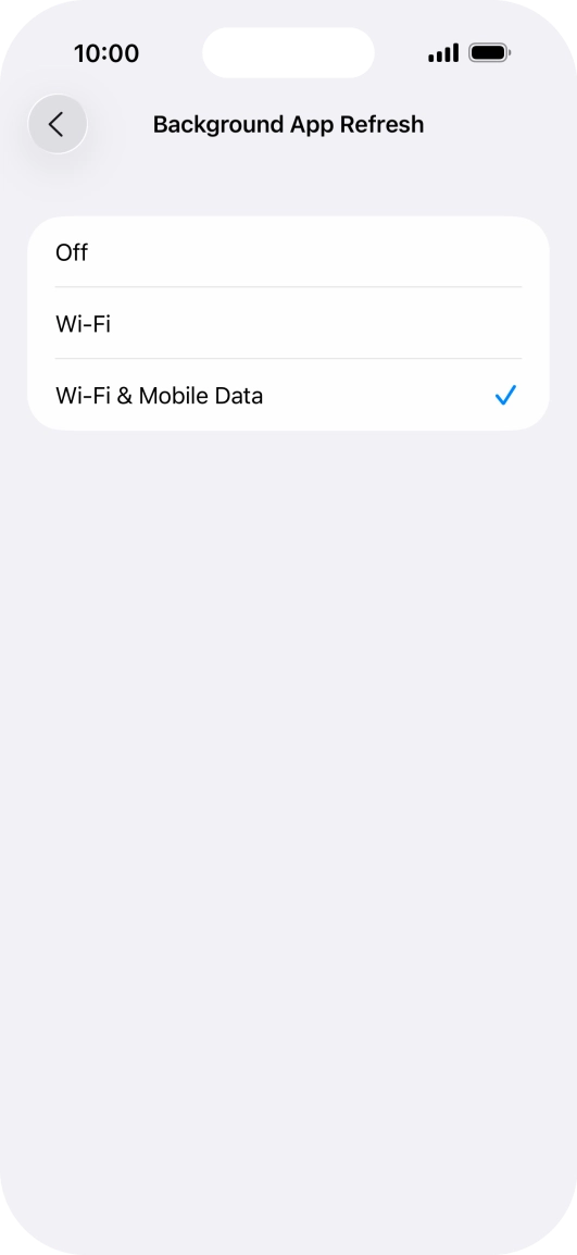 To turn off background refresh of apps, press Off. To turn off background refresh of apps, press Off.