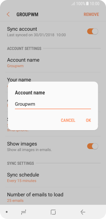 Key in the required name for the email account and press OK. Key in the required name for the email account and press OK.
