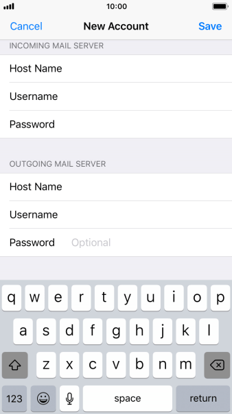 Press Password and key in the password for your email account. Press Password and key in the password for your email account.