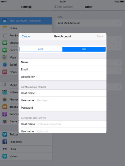 Press Username and key in the username for your email account. Press Username and key in the username for your email account.