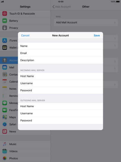 Press Save. Your email account has now been set up. To select more settings for incoming and outgoing server, proceed with the following steps. Press Save. Your email account has now been set up. To select more settings for incoming and outgoing server, proceed with the following steps.