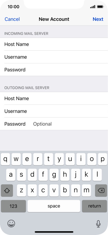 Press Password and key in the password for your email account. Press Password and key in the password for your email account.
