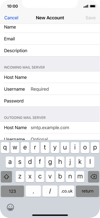 Press Username and key in the username for your email account. Press Username and key in the username for your email account.