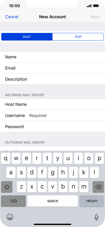 Press Username and key in the username for your email account. Press Username and key in the username for your email account.