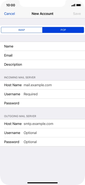 Press Host Name and key in the name of your email provider's incoming server. Press Host Name and key in the name of your email provider's incoming server.