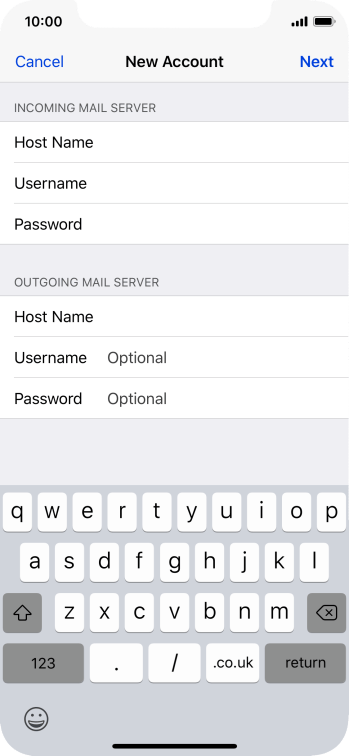 Press Username and key in the username for your email account. Press Username and key in the username for your email account.