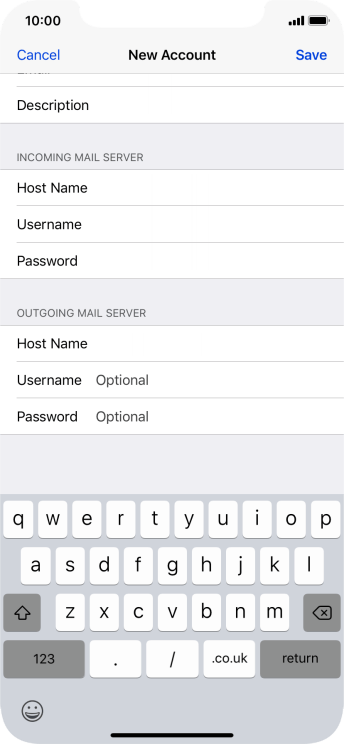 Press Username and key in the username for your email account. Press Username and key in the username for your email account.