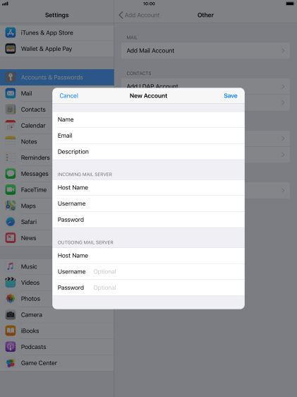 Press Username and key in the username for your email account. Press Username and key in the username for your email account.