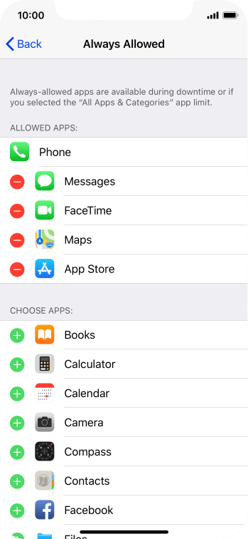 Press the remove icon next to the required app to remove it from the list of allowed apps during Downtime. Press the remove icon next to the required app to remove it from the list of allowed apps during Downtime.