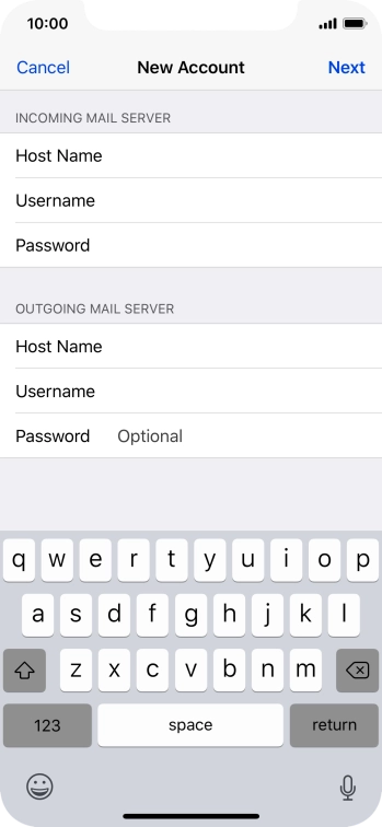 Press Password and key in the password for your email account. Press Password and key in the password for your email account.