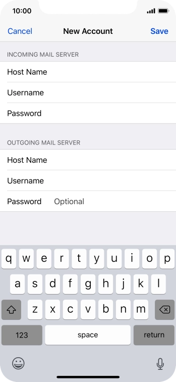 Press Password and key in the password for your email account. Press Password and key in the password for your email account.