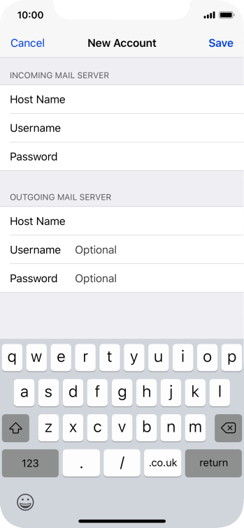 Press Username and key in the username for your email account. Press Username and key in the username for your email account.