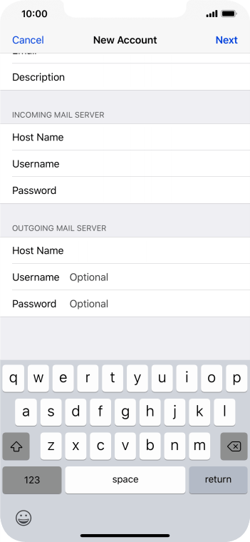Press Username and key in the username for your email account. Press Username and key in the username for your email account.