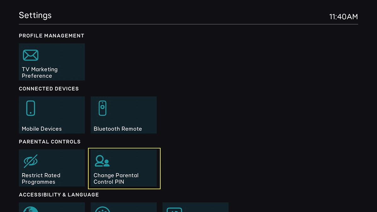 Highlight Change Parental Control PIN. Highlight Change Parental Control PIN.