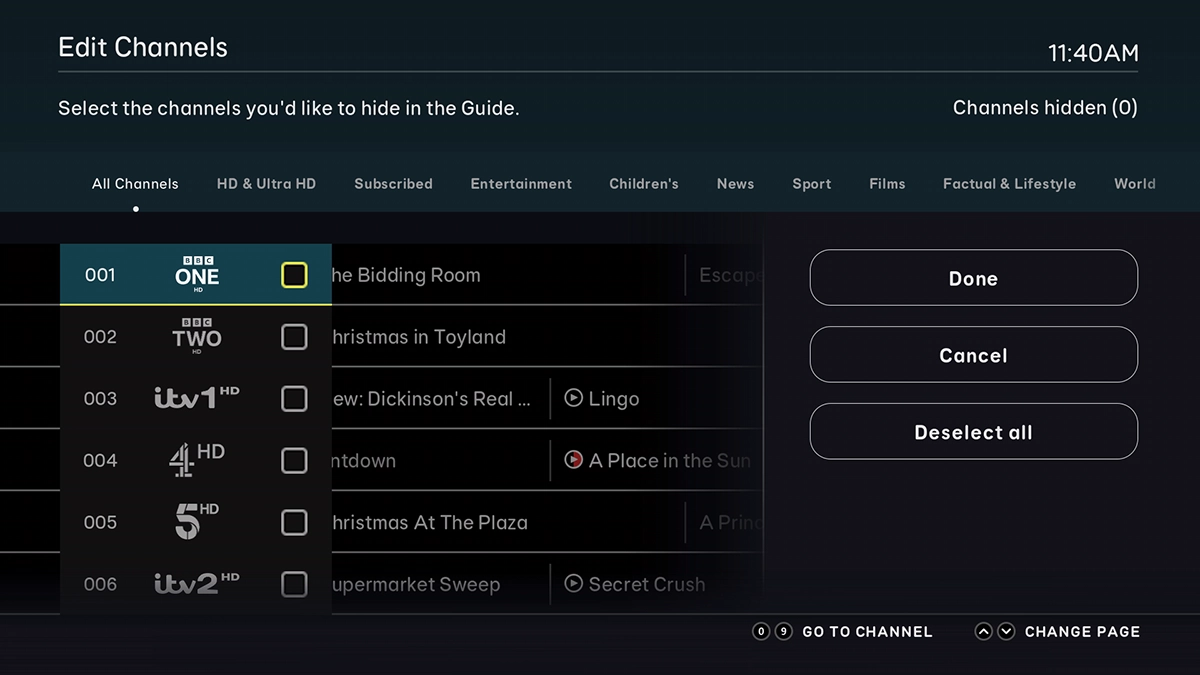Highlight the required channels. Highlight the required channels.