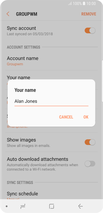Key in the required sender name and press OK. Key in the required sender name and press OK.