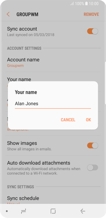 Key in the required sender name and press OK. Key in the required sender name and press OK.