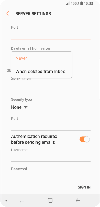Press Never to keep email messages on the server when you delete them on your phone. Press Never to keep email messages on the server when you delete them on your phone.