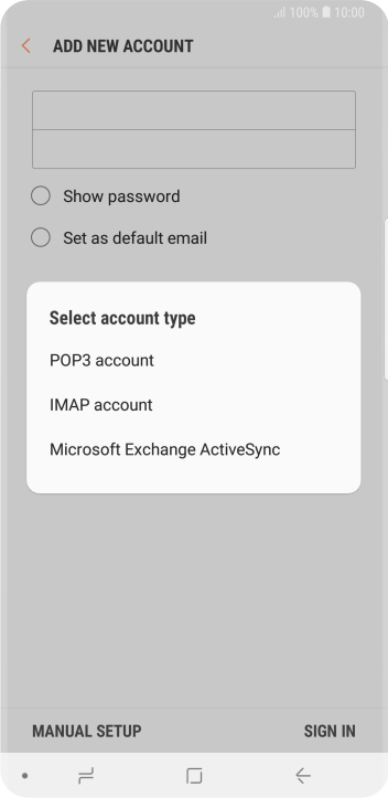 Press IMAP account. Press IMAP account.