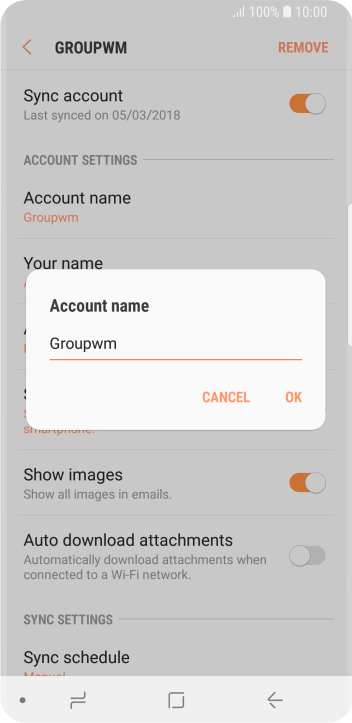 Key in the required name for the email account and press OK. Key in the required name for the email account and press OK.