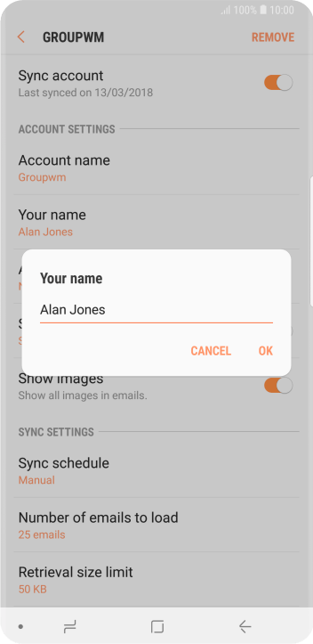 Key in the required sender name and press OK. Key in the required sender name and press OK.