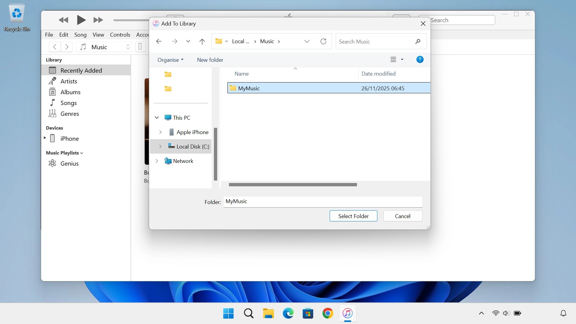 Go to the required file or folder in your computer's file system and follow the instructions on the screen to add a file or folder to the iTunes library. Go to the required file or folder in your computer's file system and follow the instructions on the screen to add a file or folder to the iTunes library.