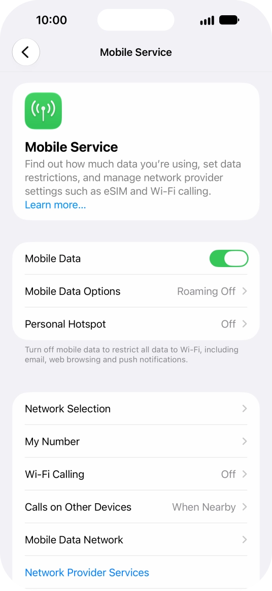 Press Mobile Data Options. Press Mobile Data Options.