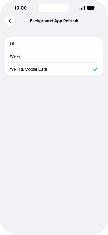 To turn off background refresh of apps, press Off. To turn off background refresh of apps, press Off.