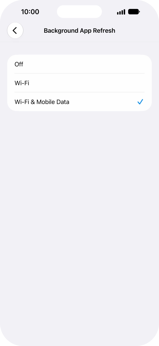 To turn off background refresh of apps, press Off. To turn off background refresh of apps, press Off.