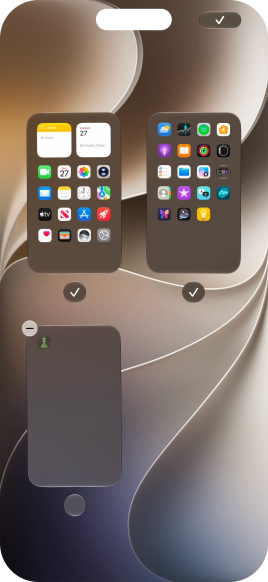 Press the delete icon next to the required home screen page. Press the delete icon next to the required home screen page.