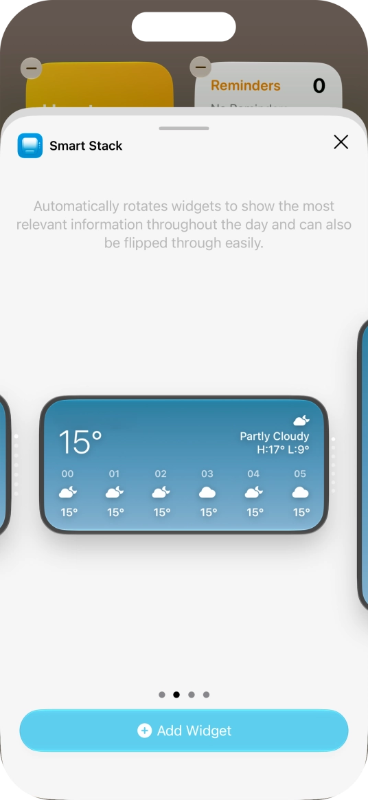 Slide your finger right or left on the screen to select the required widget size. Slide your finger right or left on the screen to select the required widget size.