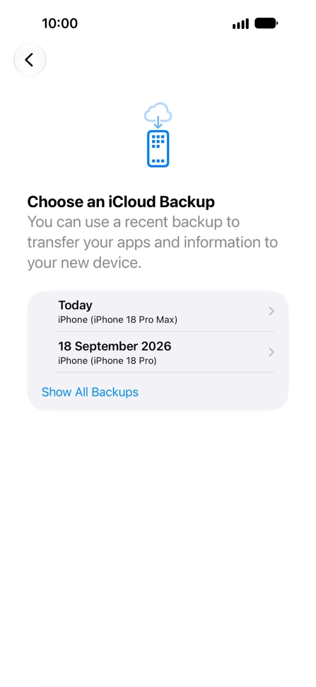 Press the required backup and your phone restores the content of the selected backup. Subsequently, follow the instructions on the screen to set up your phone and prepare it for use. Press the required backup and your phone restores the content of the selected backup. Subsequently, follow the instructions on the screen to set up your phone and prepare it for use.