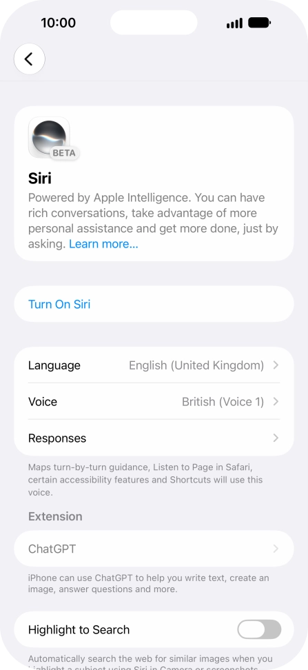 If it's the first time you use Siri AI, press Turn On Siri. If it's the first time you use Siri AI, press Turn On Siri.