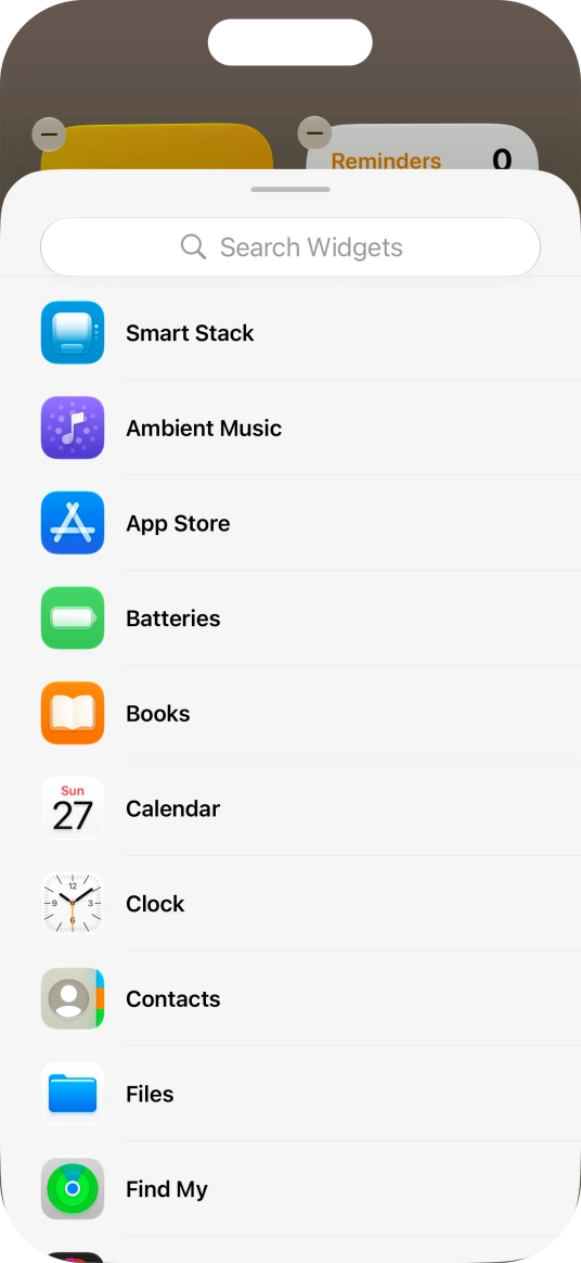 Press the required widget. Press the required widget.