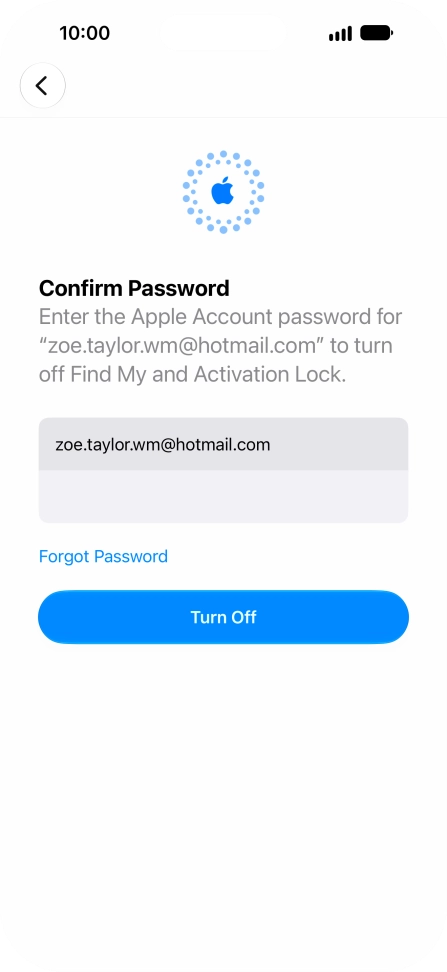 Key in the password for your Apple Account and press Turn Off. Wait a moment while the factory default settings are restored. Follow the instructions on the screen to set up your phone and prepare it for use. Key in the password for your Apple Account and press Turn Off. Wait a moment while the factory default settings are restored. Follow the instructions on the screen to set up your phone and prepare it for use.