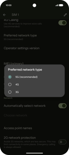 Press the required network mode. Press the required network mode.