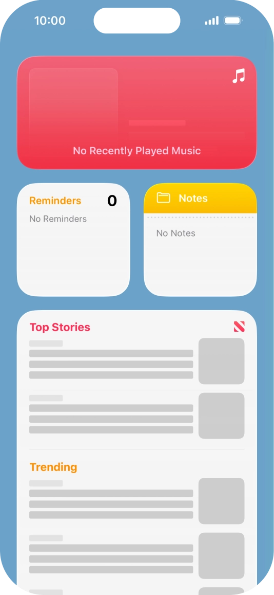Slide your finger up or down on the screen to see more widgets. Slide your finger up or down on the screen to see more widgets.