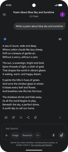 You can ask Gemini to generate a text based on your description. You can ask Gemini to generate a text based on your description.
