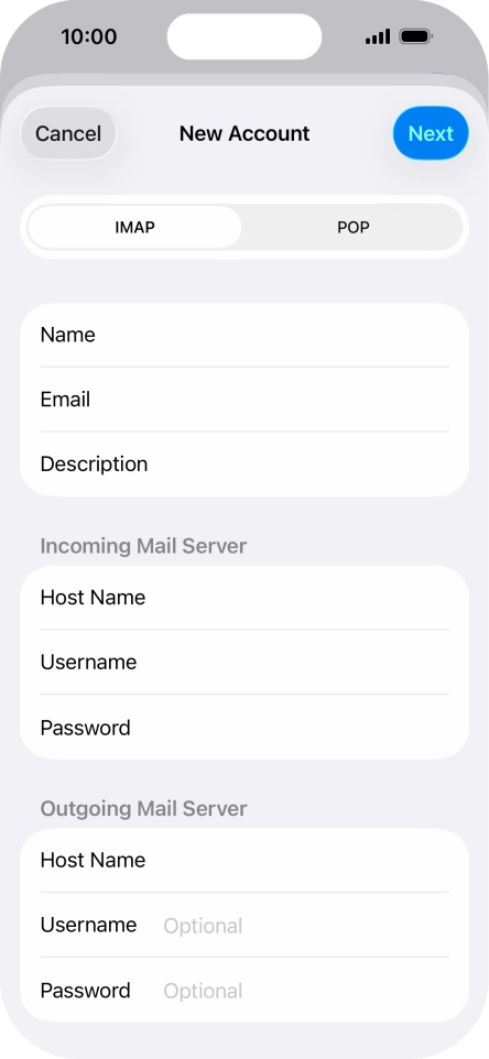 Press Username and key in the username for your email account. Press Username and key in the username for your email account.