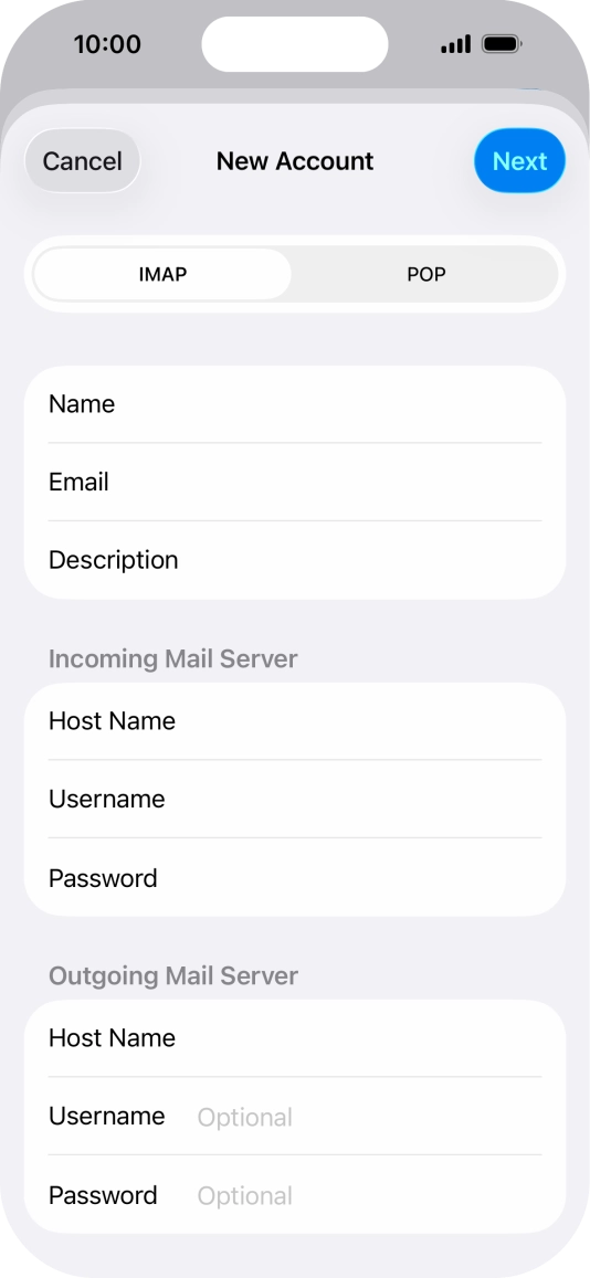 Press Username and key in the username for your email account. Press Username and key in the username for your email account.