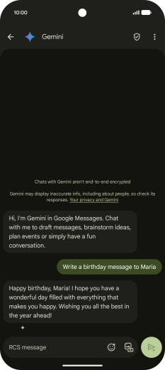 The text suggestion from Gemini is displayed. The text suggestion from Gemini is displayed.