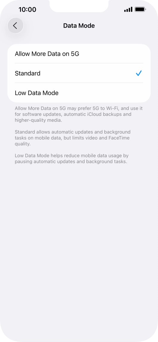 Press the required setting. Press the required setting.
