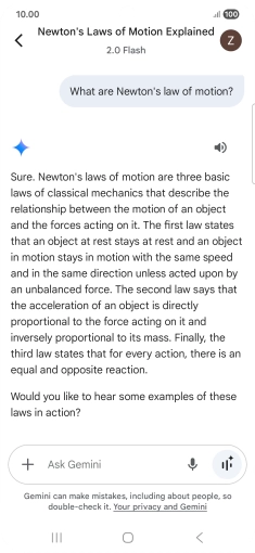Transcription of the conversation with Gemini Live is now displayed. Transcription of the conversation with Gemini Live is now displayed.