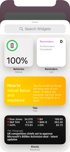 Press the required widget. Press the required widget.