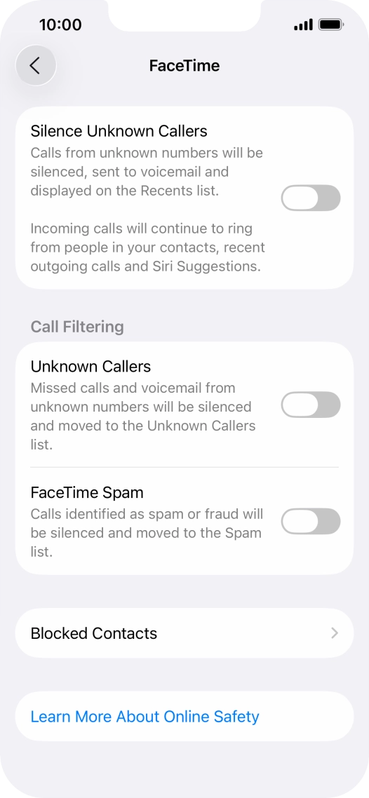 Press Blocked Contacts. Press Blocked Contacts.