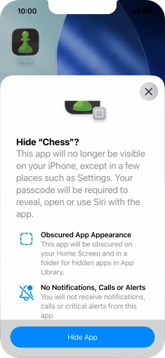 Press Hide App. Press Hide App.