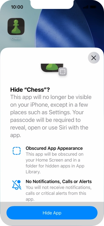 Press Hide App. Press Hide App.